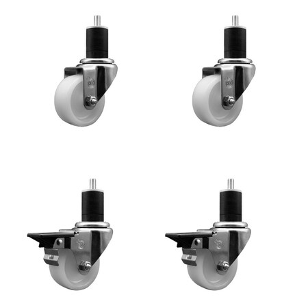 Service Caster 3'' Nylon Wheel Swivel 1-3/4'' Expanding Stem Caster Set 2 Brakes, 4PK SCC-EX20S314-NYS-2-PLB-2-134